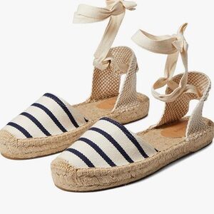 Soludos Striped Espadrille Sandals - Navy and Cream Size 7.5 With Original Box